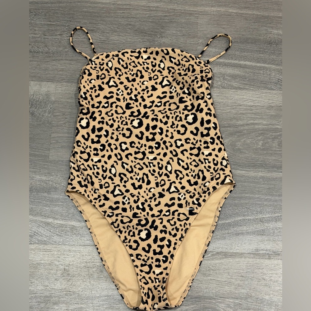 Hollister Leopard Print Square Neck One-Piece Swimsuit- Medium